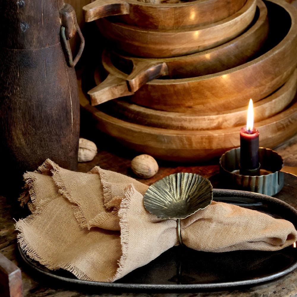 Greige Four Flower Napkin Rings - Antique Brass