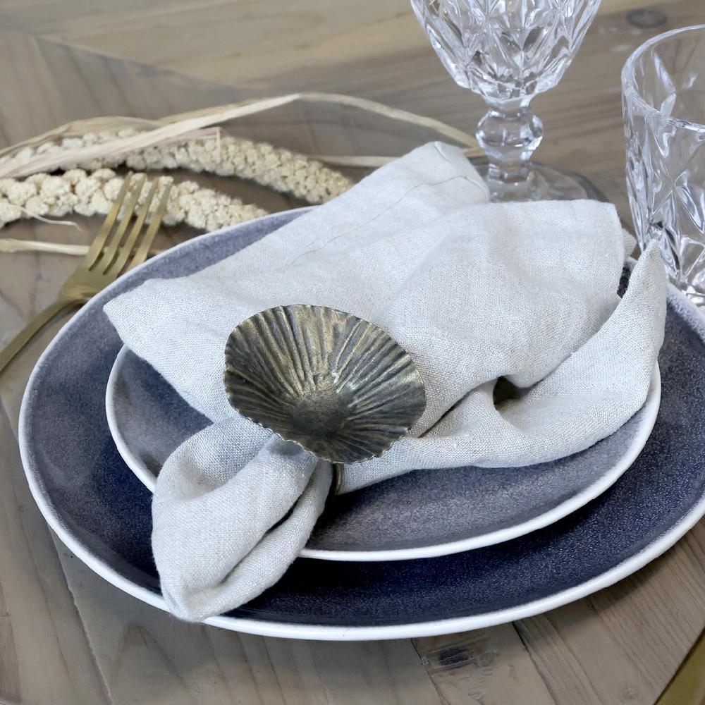 greige Four Flower Napkin Rings - Antique Brass