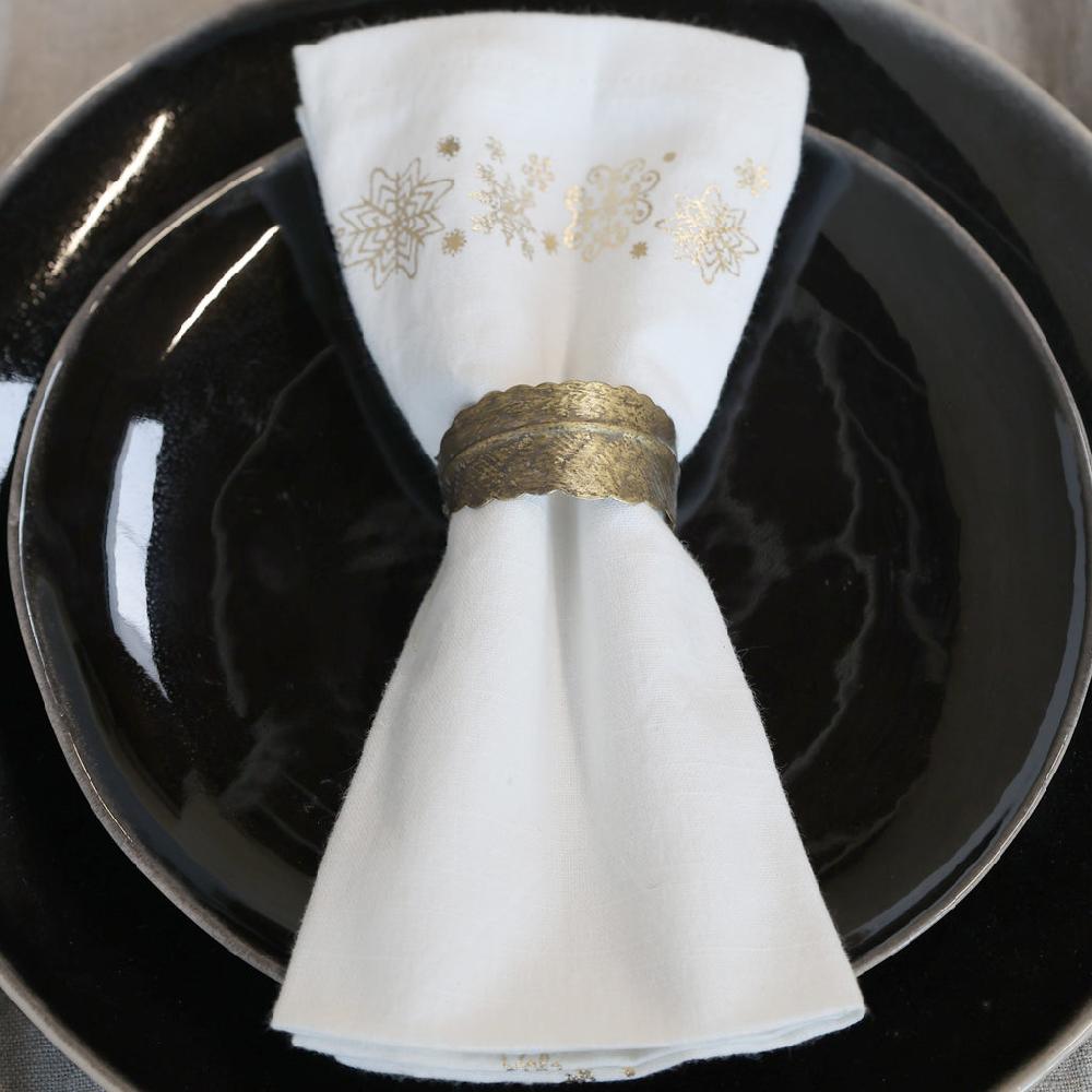 Greige Four Gold Snowflake Napkins - Linen Or White