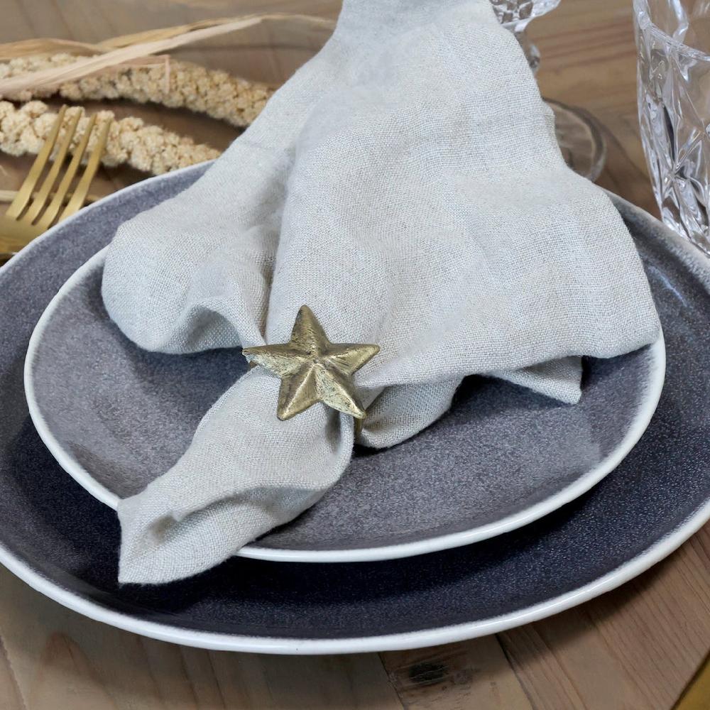 greige Four Star Napkin Rings - Antique Brass