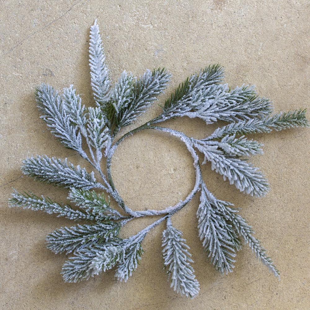 greige Frosted Faux Fir Candle Ring - Small