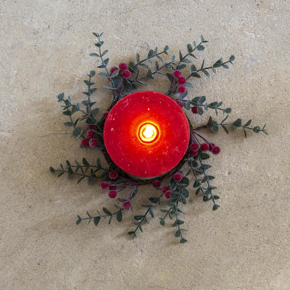 Greige Frosted Faux Red Berry Candle Ring