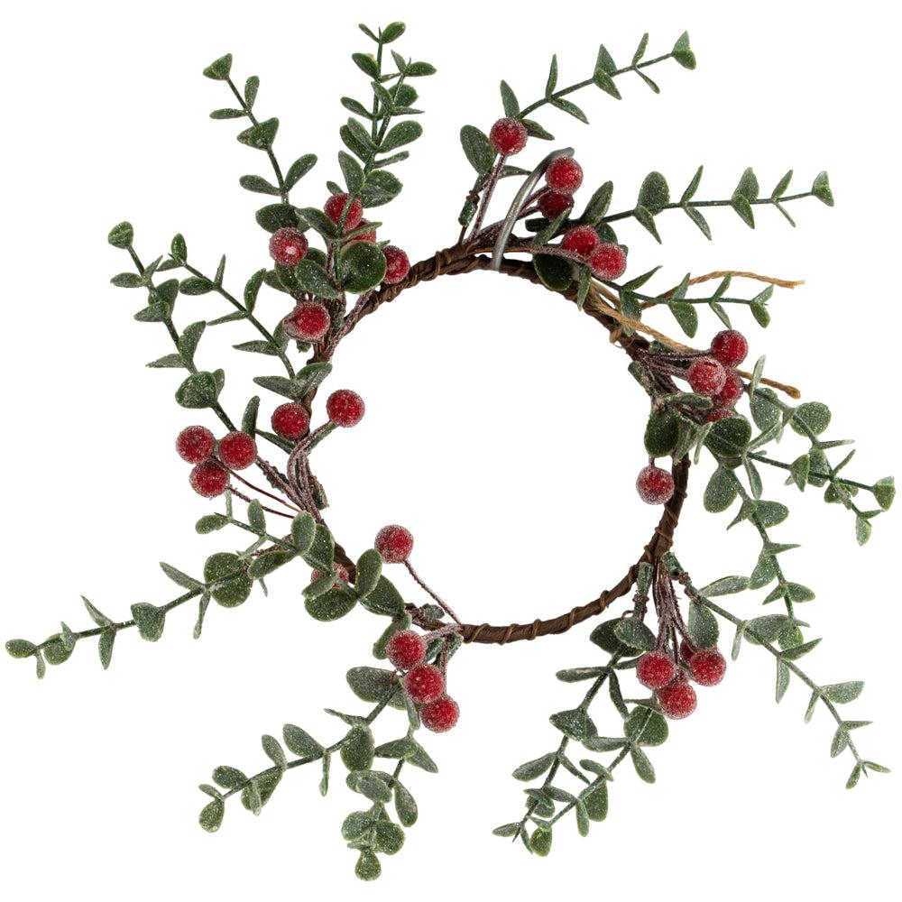 Greige Frosted Faux Red Berry Candle Ring