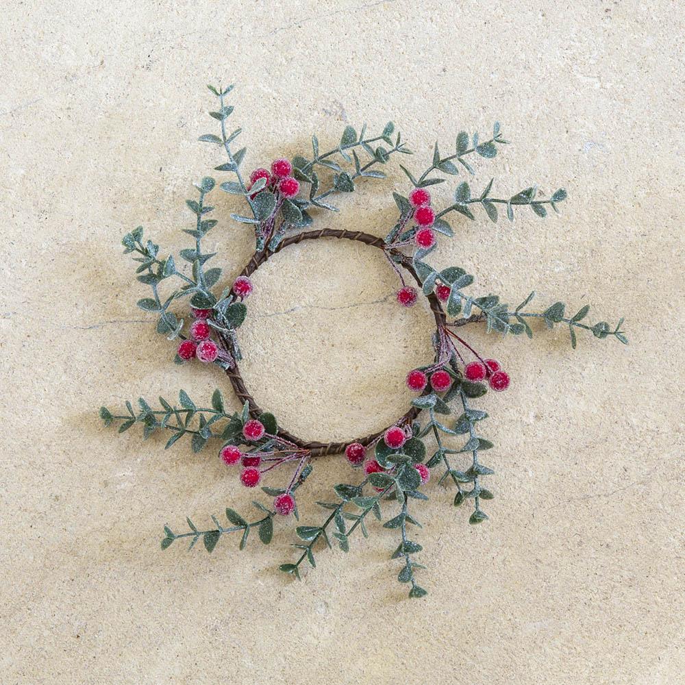 greige Frosted Faux Red Berry Candle Ring