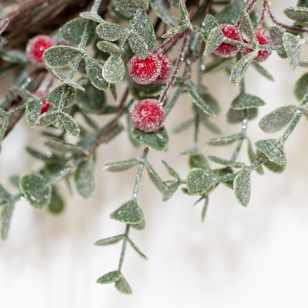 Greige Frosted Faux Red Berry Wreath - 50cm