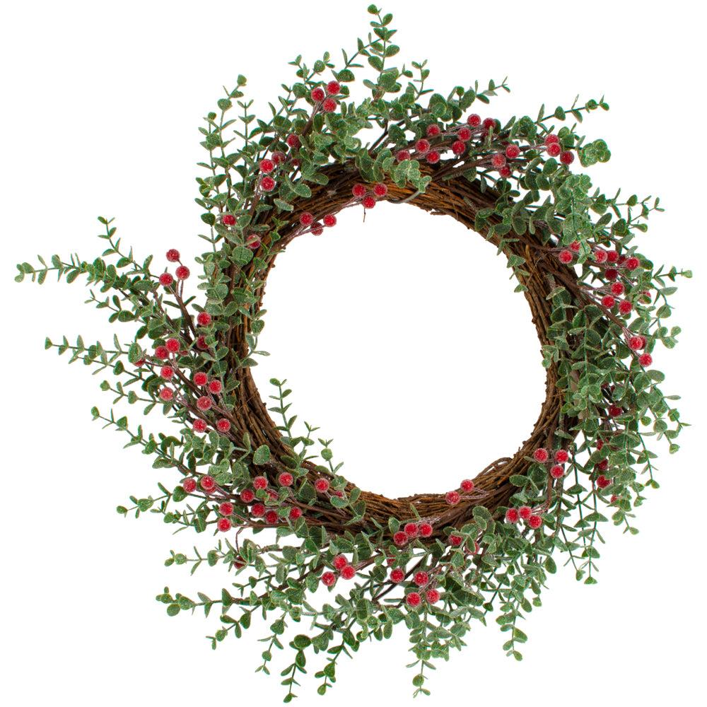 Greige Frosted Faux Red Berry Wreath - 50cm
