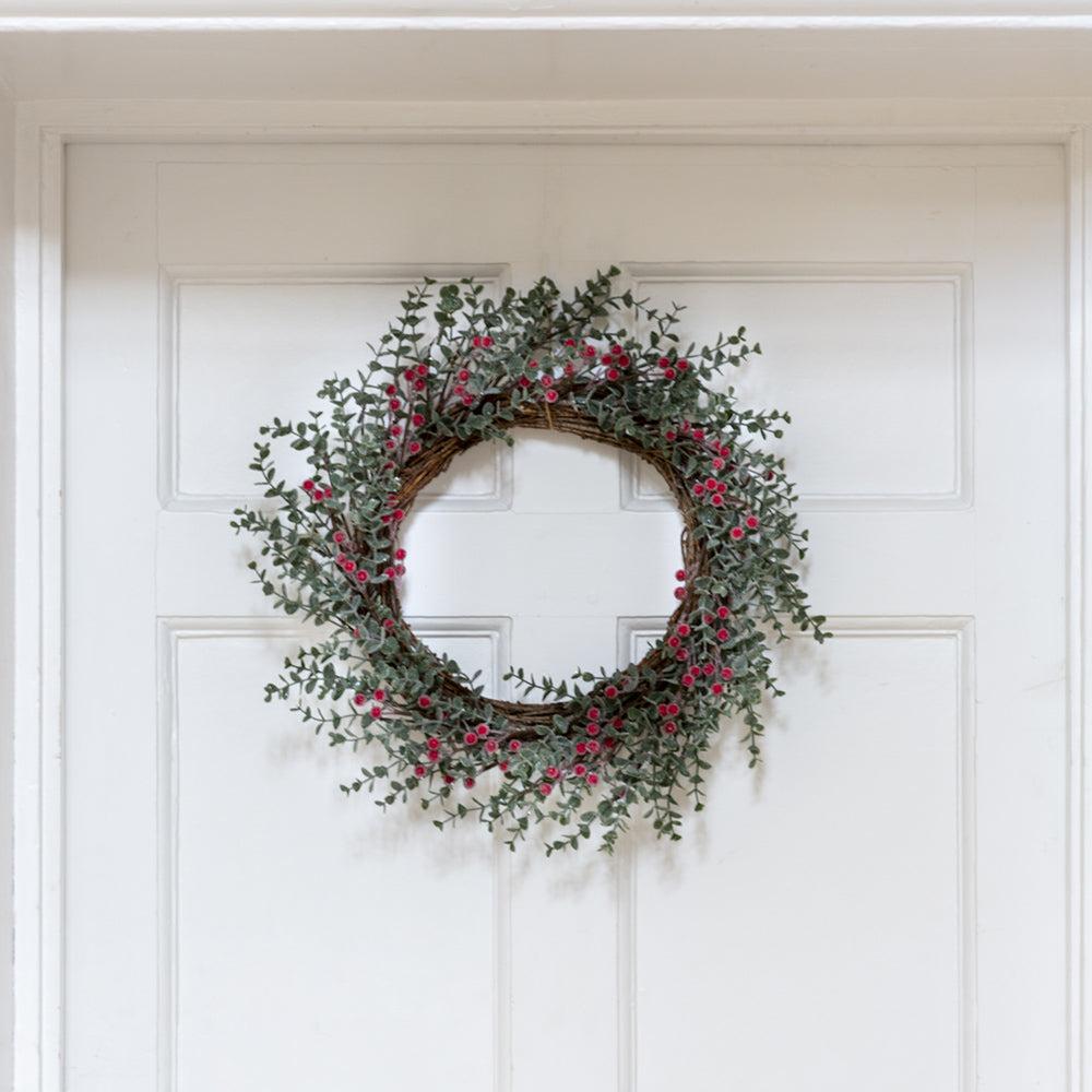greige Frosted Faux Red Berry Wreath - 50cm