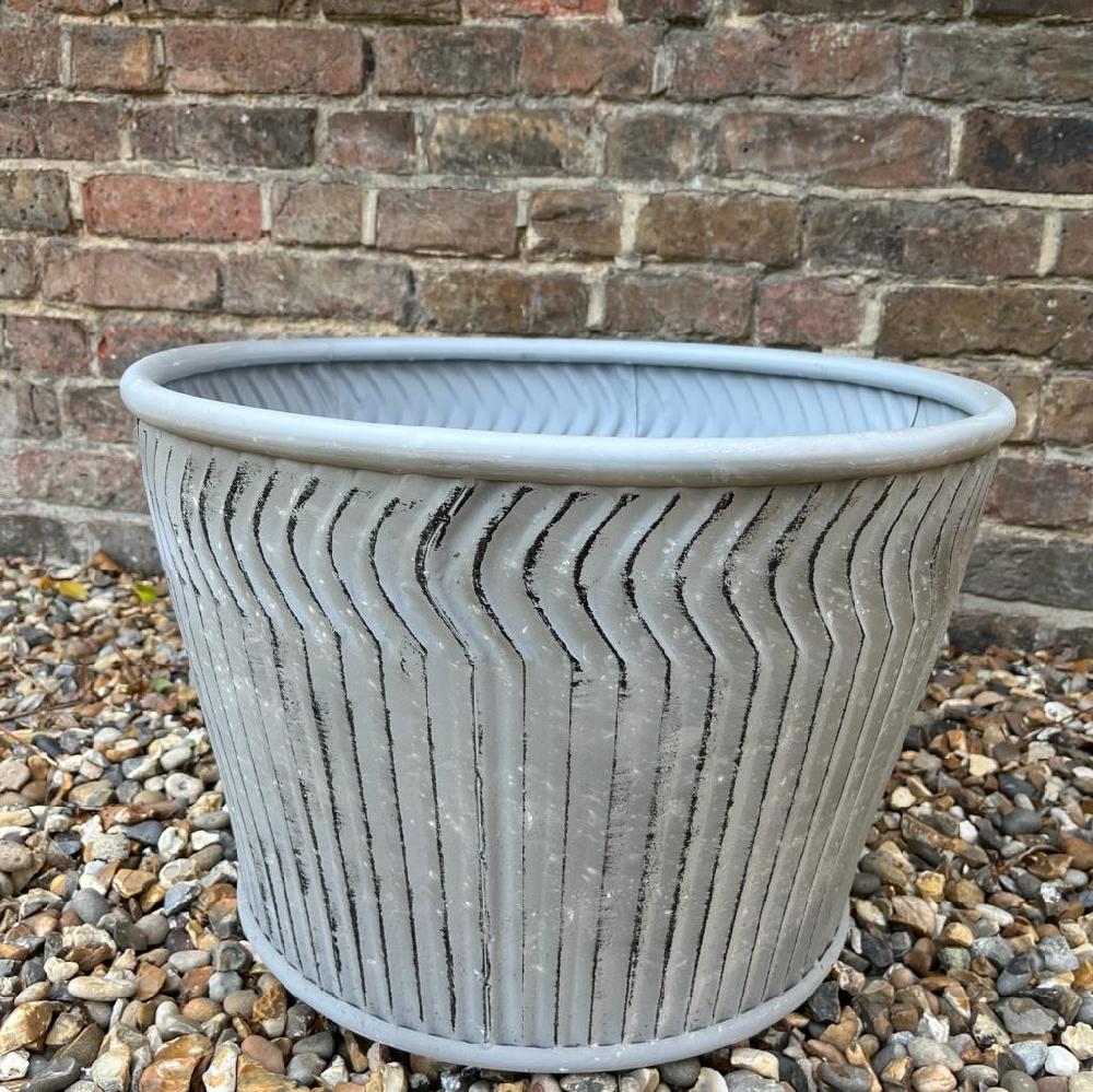 Greige Galvanised Dolly Planter - Squat - Two Sizes