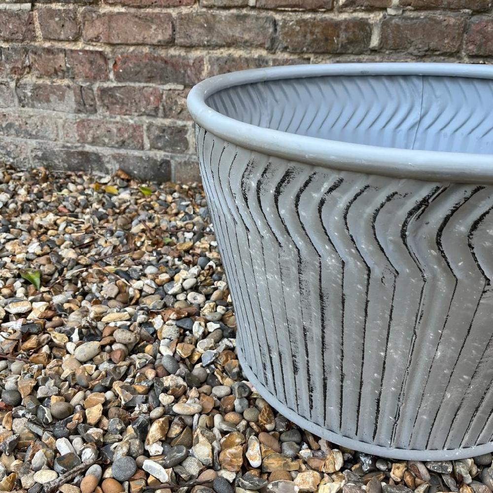 Greige Galvanised Dolly Planter - Squat - Two Sizes