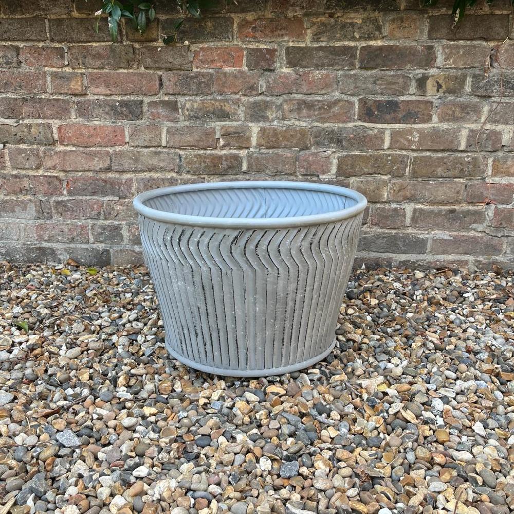greige Galvanised Dolly Planter - Squat - Two sizes