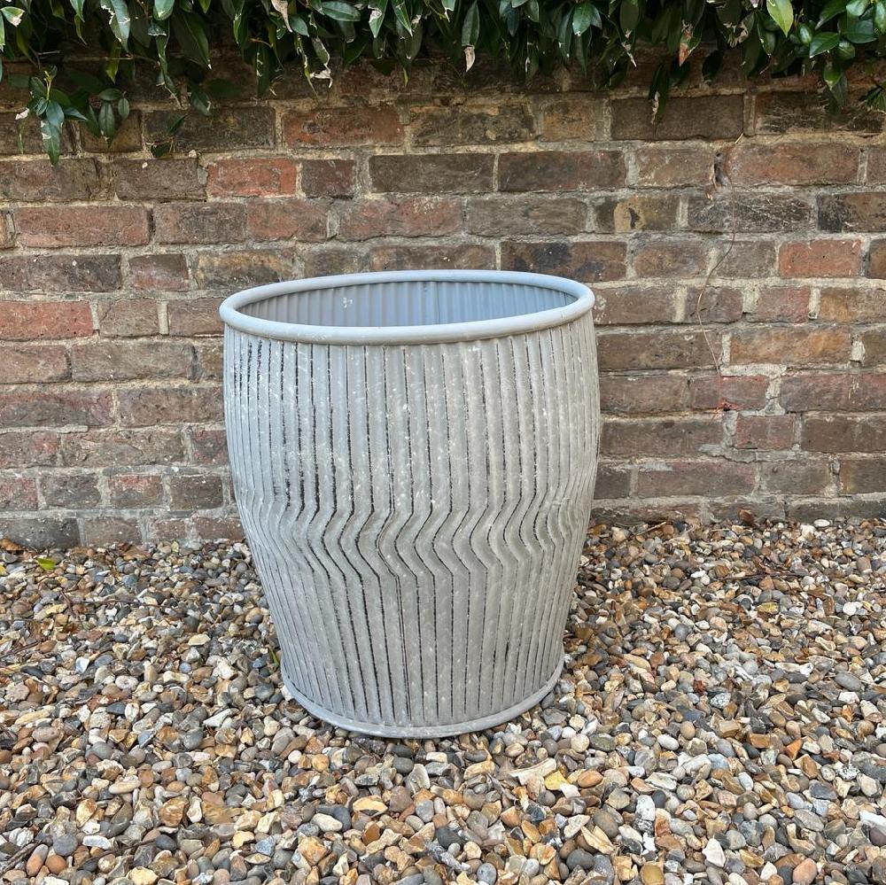 Greige Galvanised Dolly Planter - Tall - Two Sizes