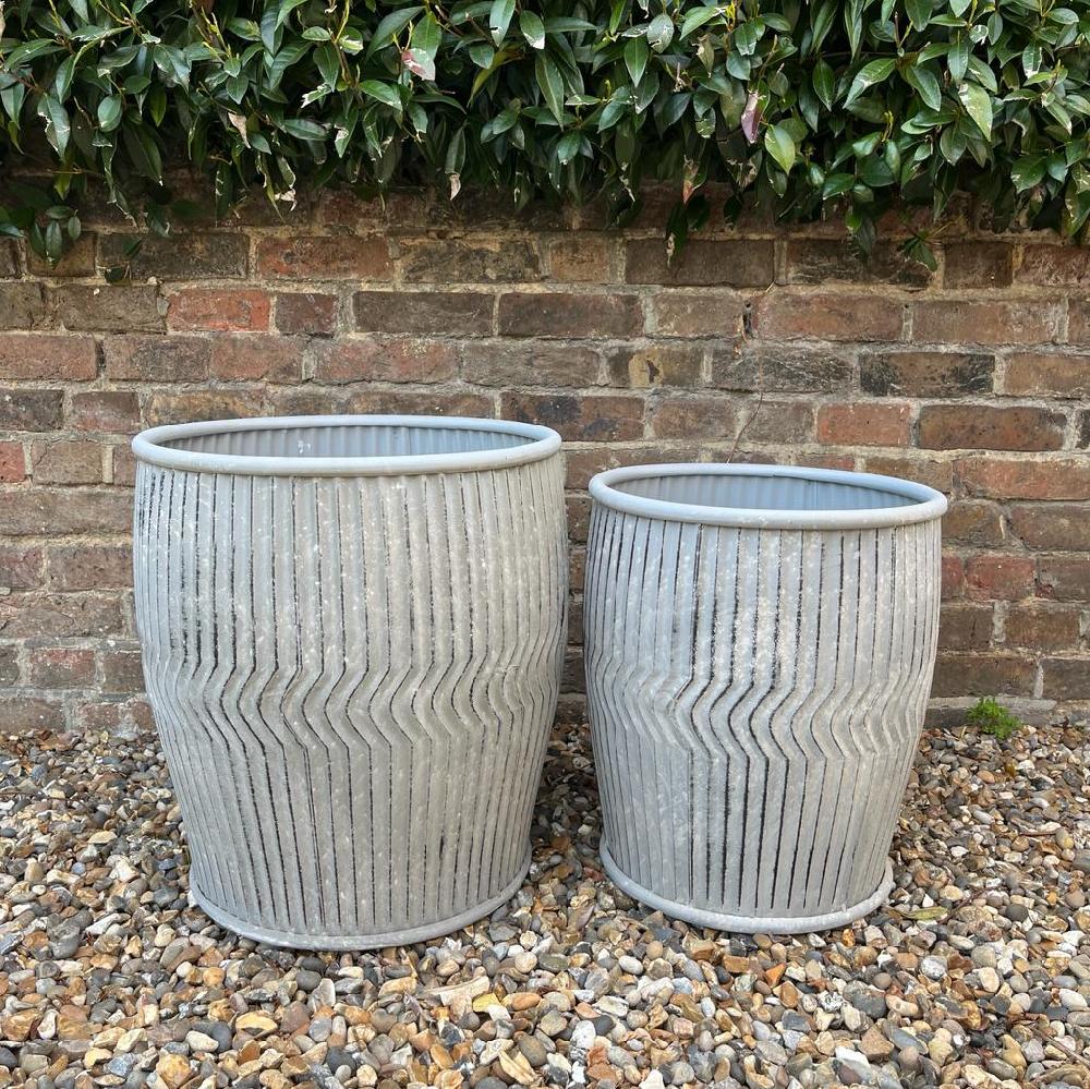 greige Galvanised Dolly Planter - Tall - Two sizes