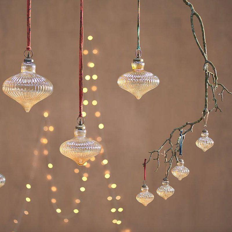 Greige Giant Gold Lustre Lantern Bauble - Two Sizes