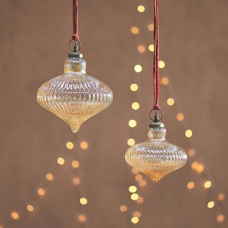 greige Giant Gold Lustre Lantern Bauble - Two Sizes