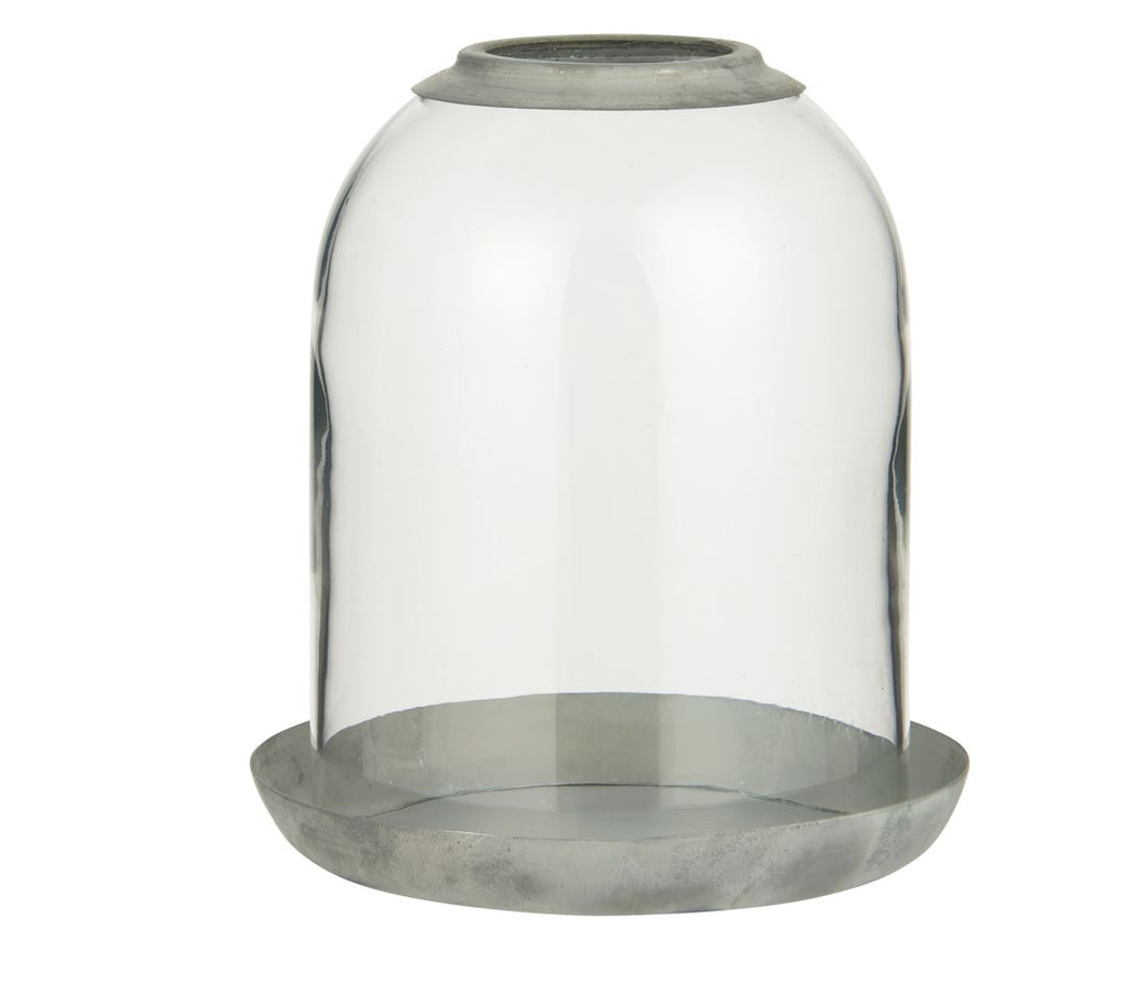 Greige Glass Cloche Lantern On Metal Tray