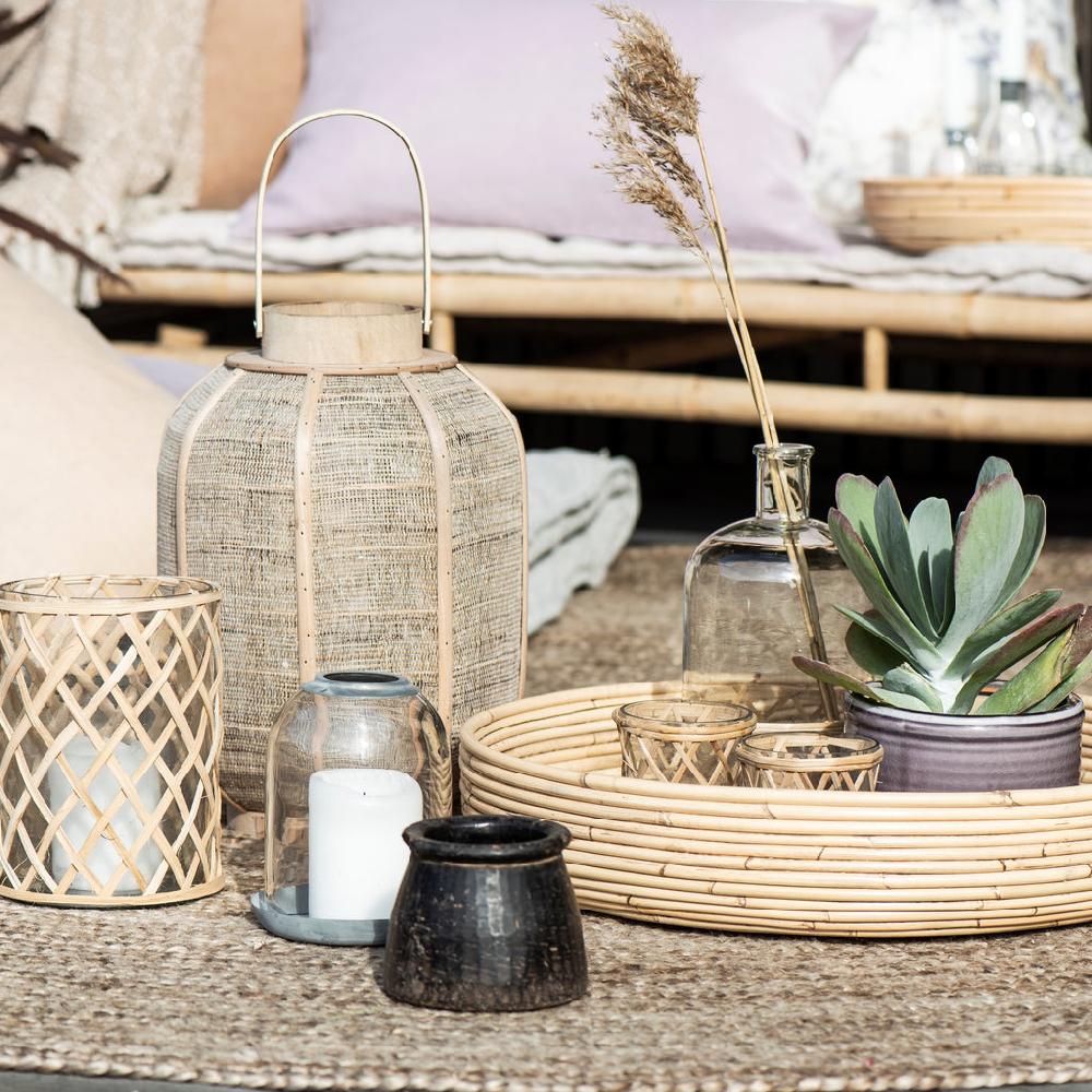 Greige Glass Cloche Lantern On Metal Tray