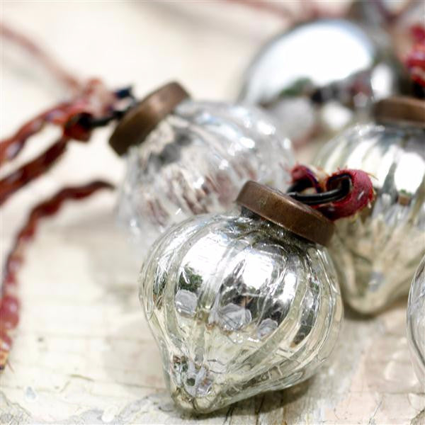 Greige Glass Dew Drop Baubles - Antique Silver & Clear