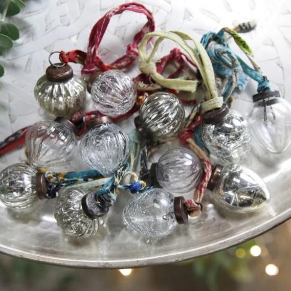 Greige Glass Dew Drop Baubles - Antique Silver & Clear
