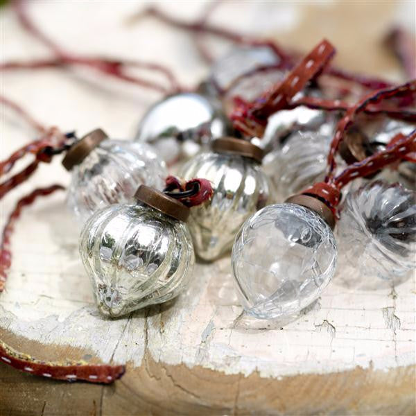 greige Glass Dew Drop Baubles - Antique Silver & Clear