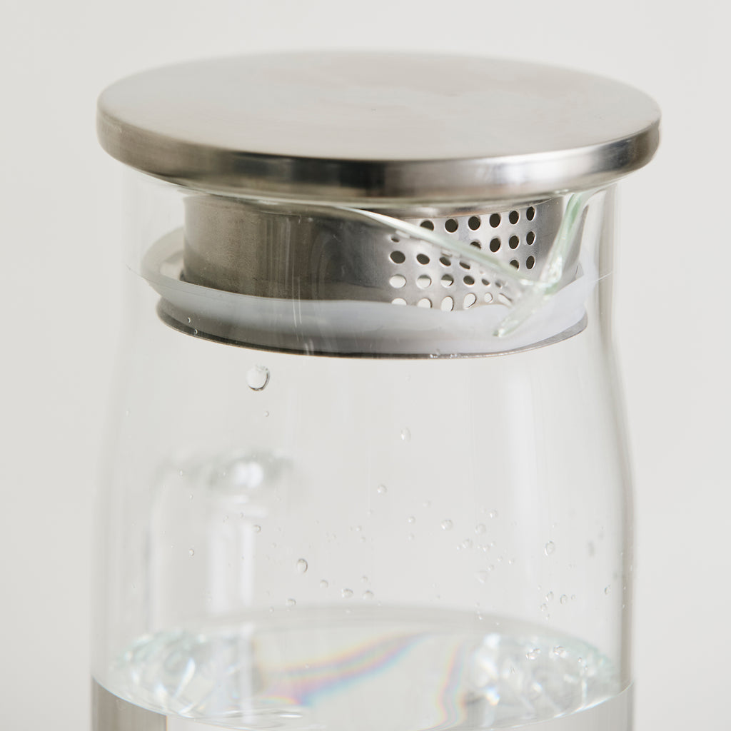 Greige Glass Pitcher With Chrome Lid