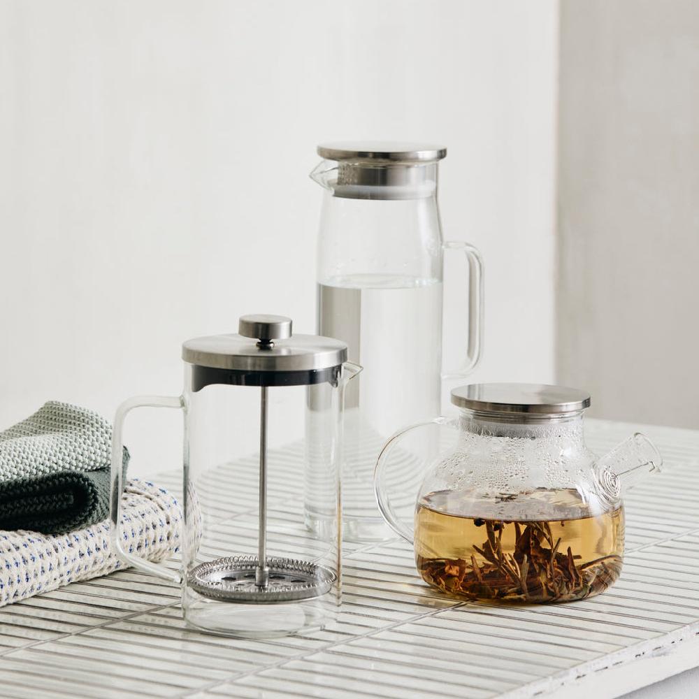 Greige Glass Pitcher With Chrome Lid