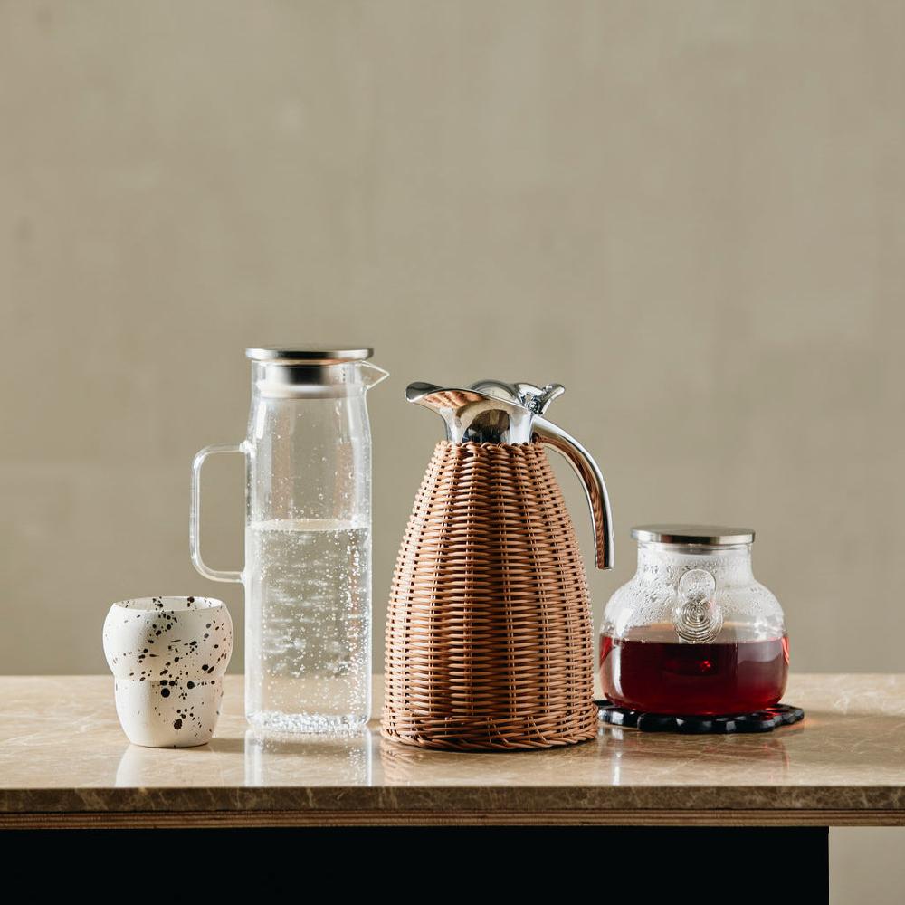 Greige Glass Pitcher With Chrome Lid