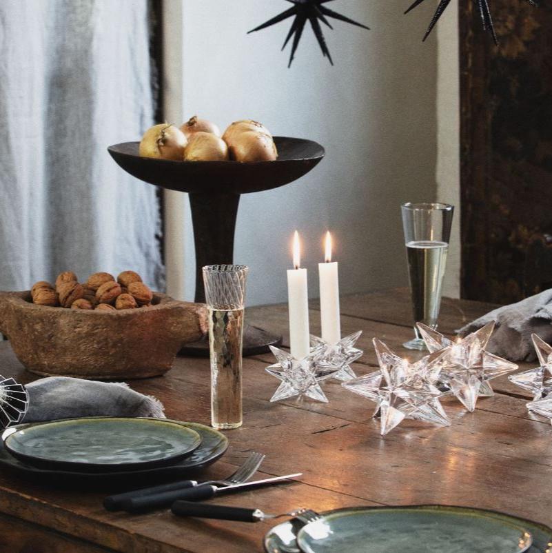 greige Glass Star Candle Holder