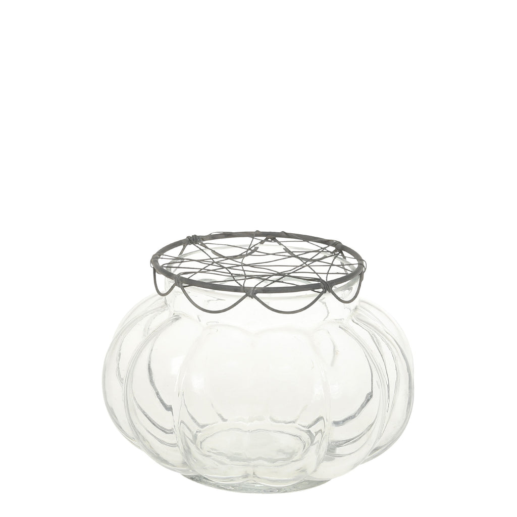 Greige Glass Vase With Wire Frog Lid