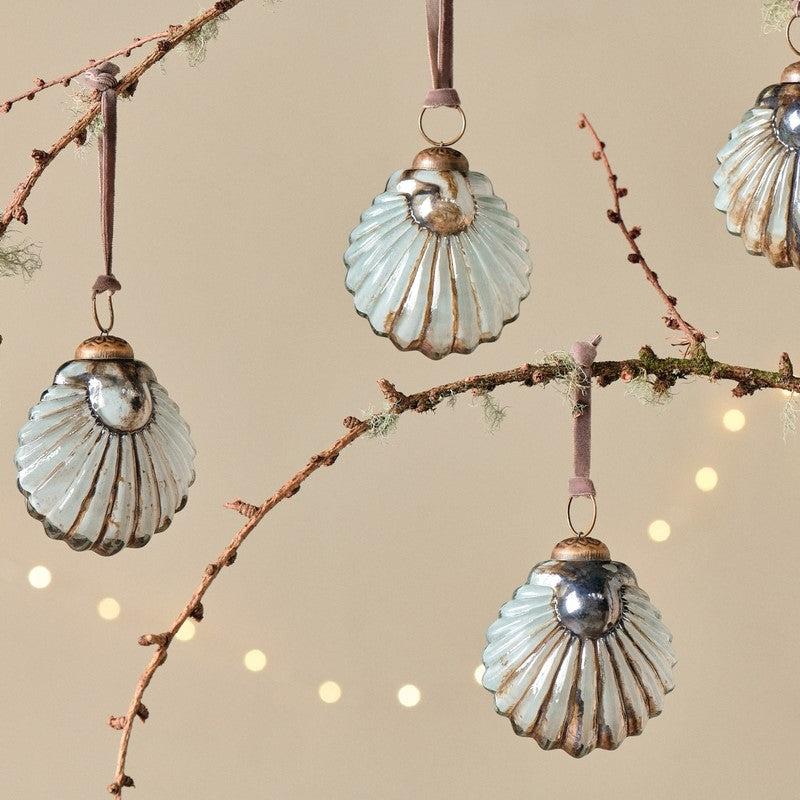 Greige Gold And Cream Shell Baubles - Set Of Four