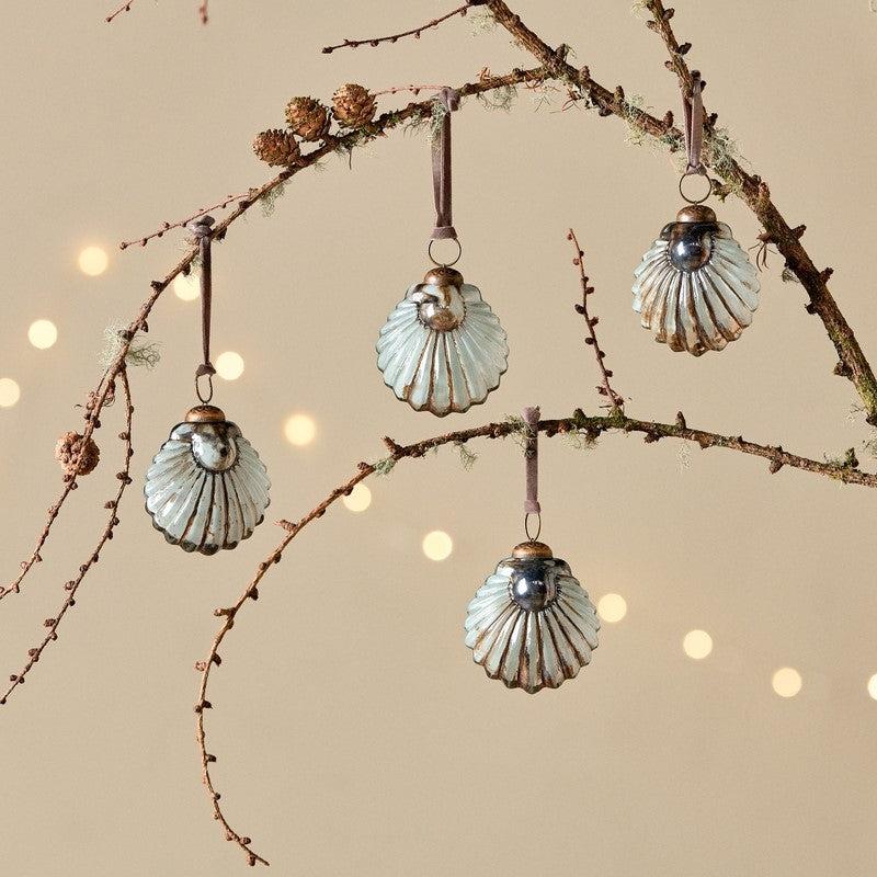 greige Gold and Cream Shell Baubles - Set of Four