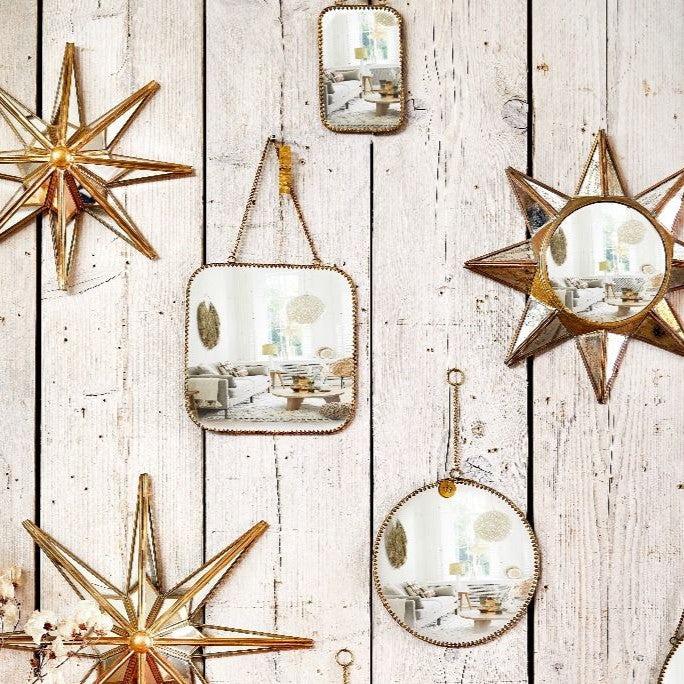 Greige Gold Edged Hanging Mirror With Chain