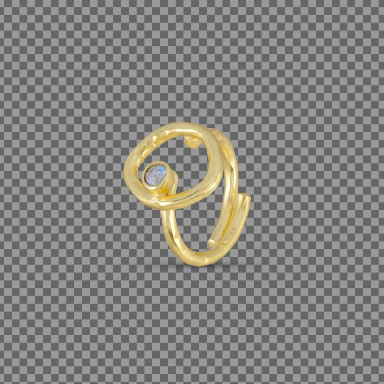 Greige Gold Plated Circle Labradorite Ring