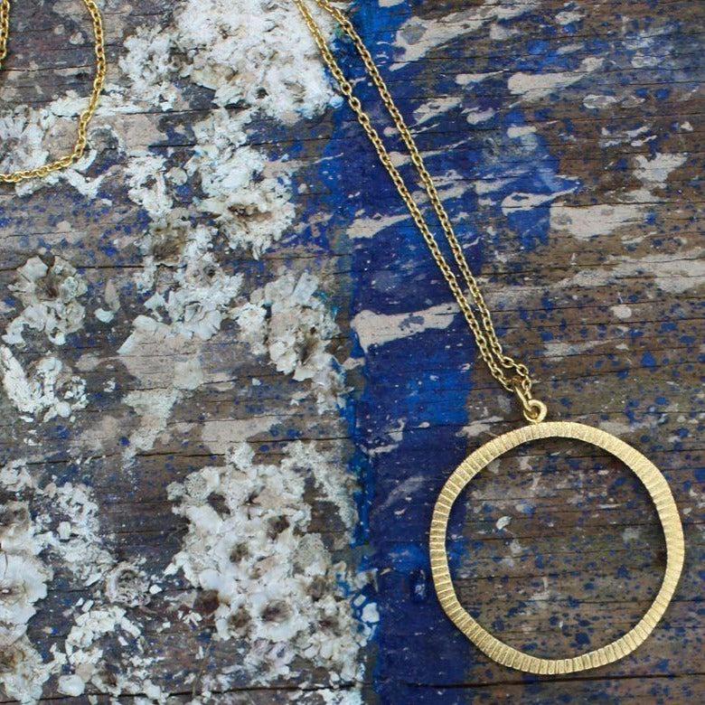 greige Gold Plated Hammered Circle Necklace
