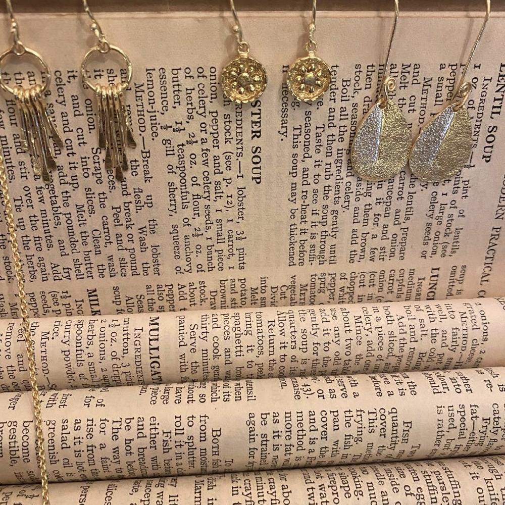 Greige Gold Plated Round Charm Earrings