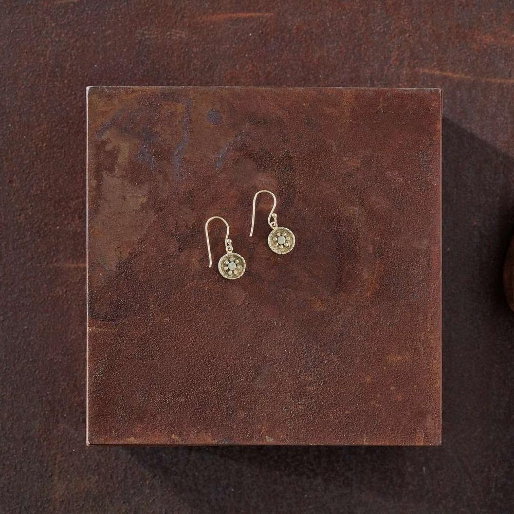 greige Gold Plated Round Charm Earrings