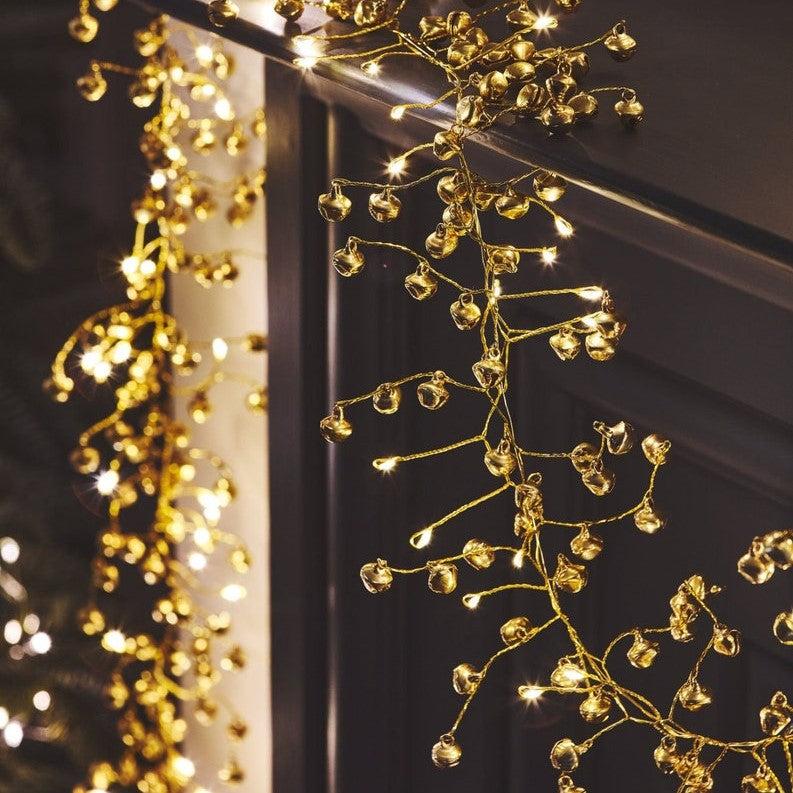 greige Golden Bells LED Light Garland