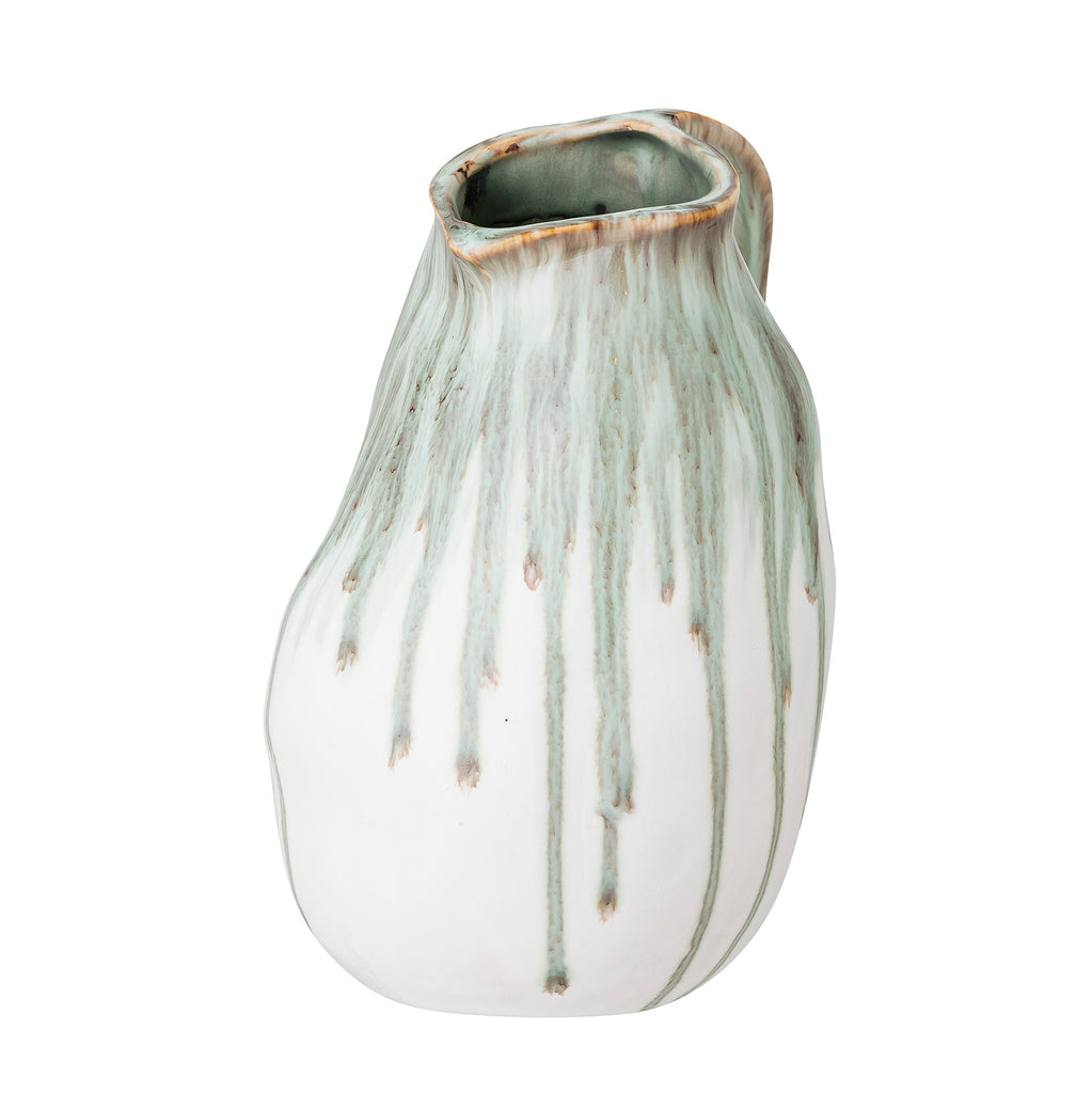Greige Green Drip Stoneware Vase