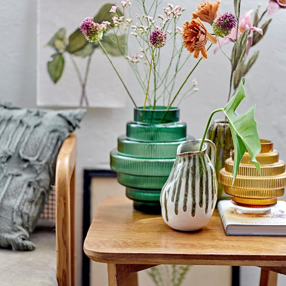 Greige Green Drip Stoneware Vase