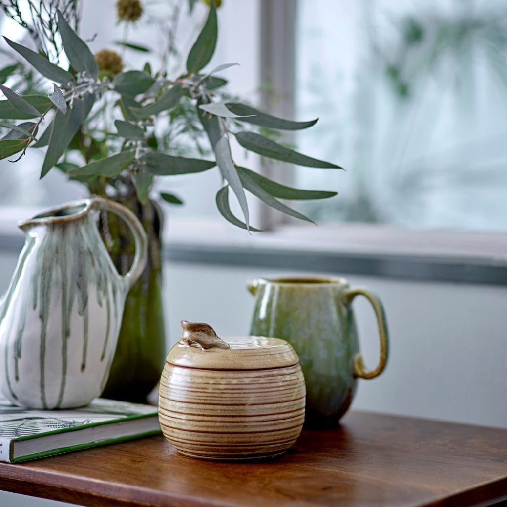 Greige Green Drip Stoneware Vase
