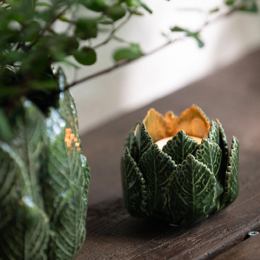 Greige Green Leaf Tealight Holder