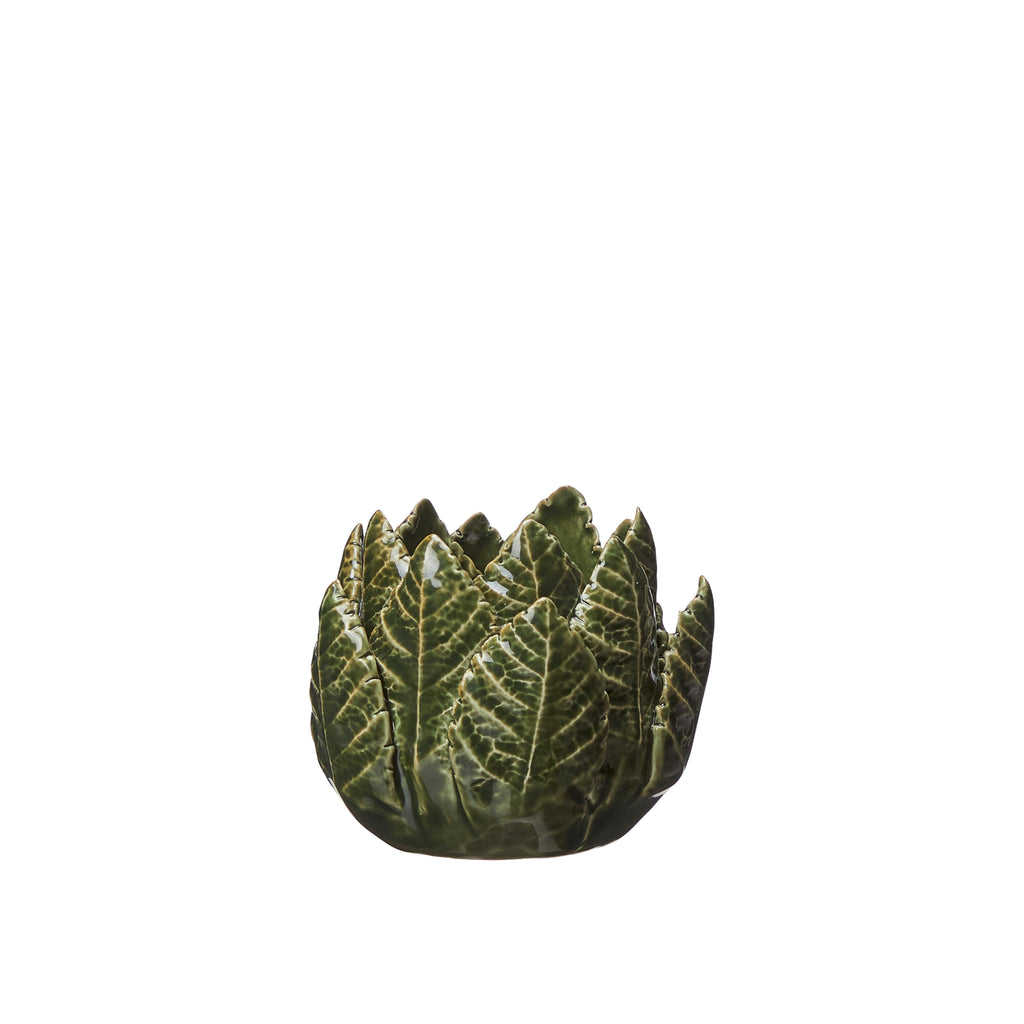 Greige Green Leaf Tealight Holder