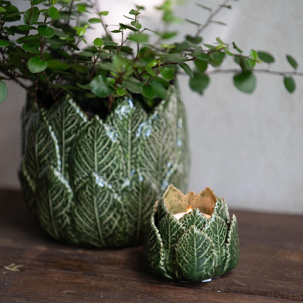 greige Green Leaf Tealight Holder