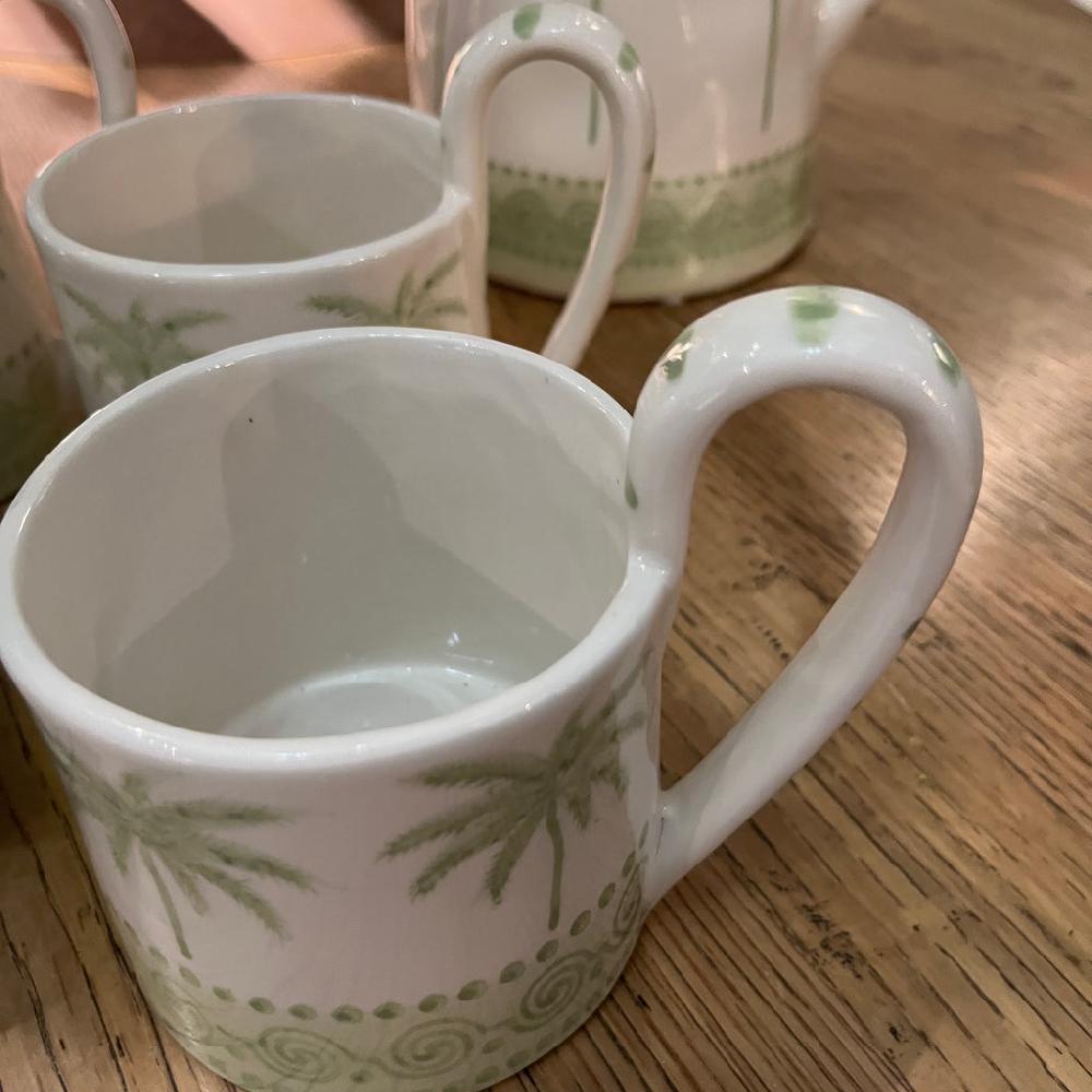 Greige Green Palm Tree Mug - Set Of Four