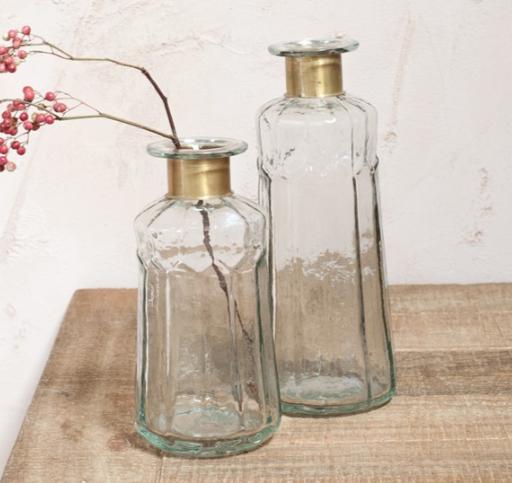 Greige Hammered Glass Bottles With Brass Ring