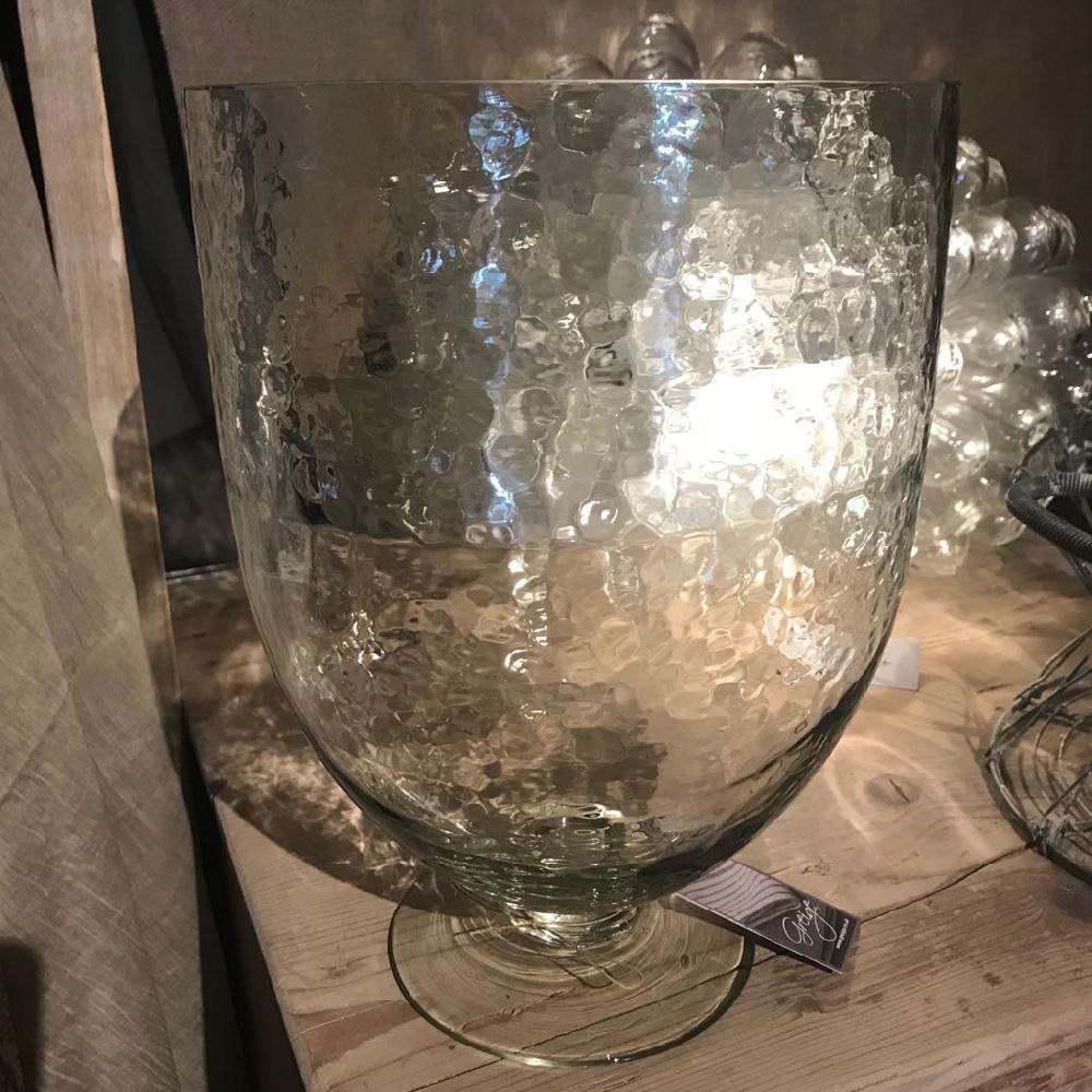 Greige Hammered Glass Hurricane Or Vase - Two Sizes
