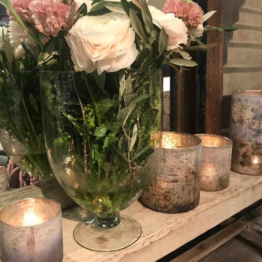 greige Hammered Glass Hurricane or Vase - Two Sizes