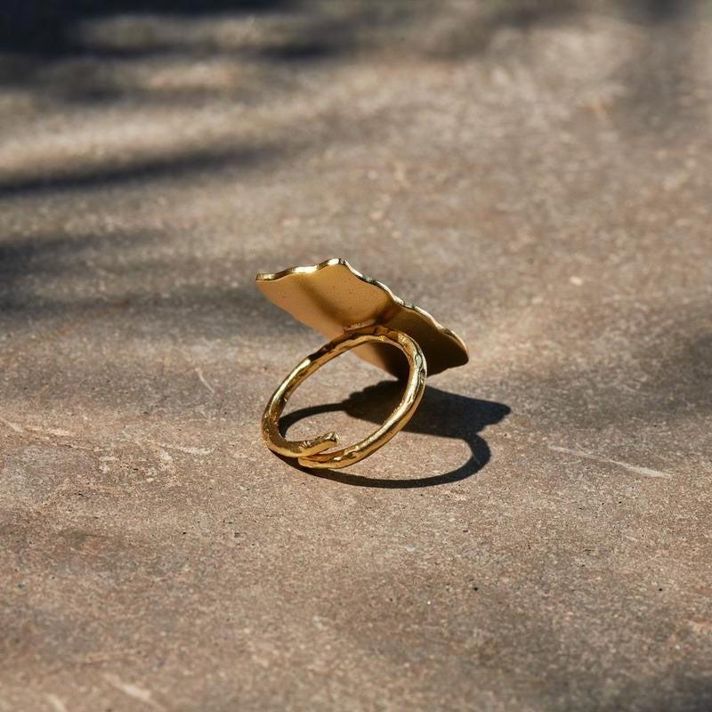 Greige Hammered Gold Plated Ring
