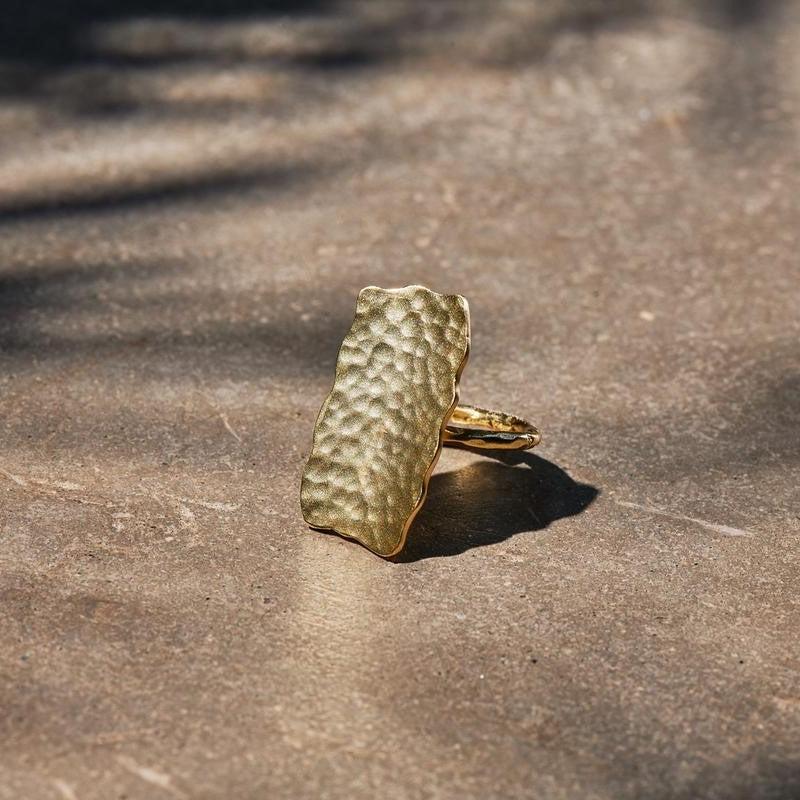greige Hammered Gold Plated Ring