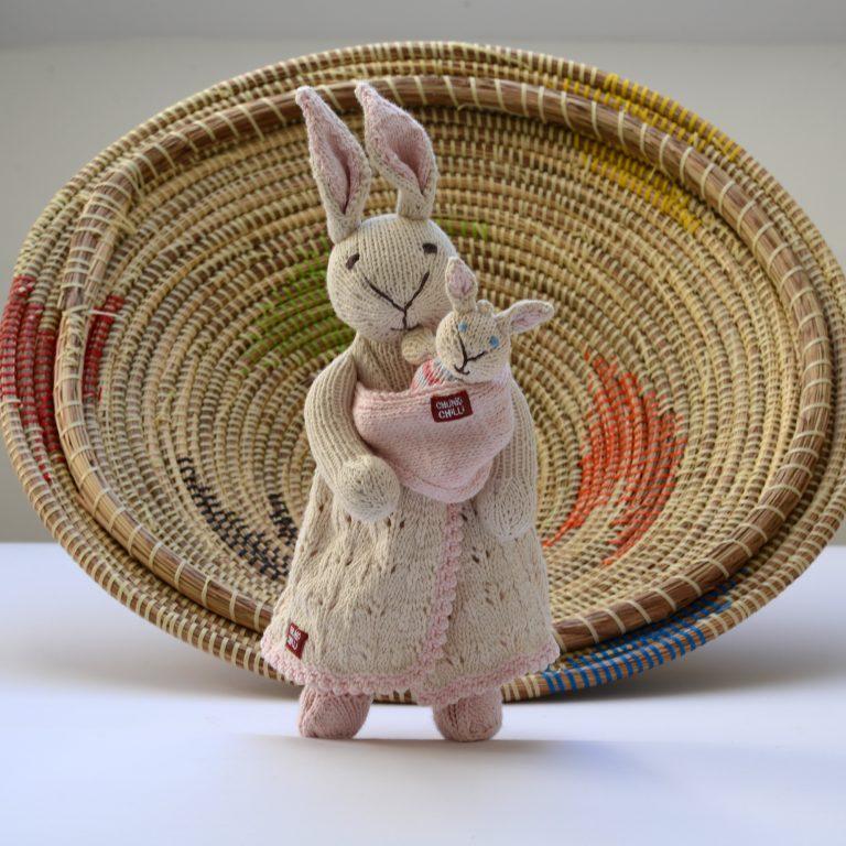 greige Hand-Knitted Rabbit with Baby Soft Toy