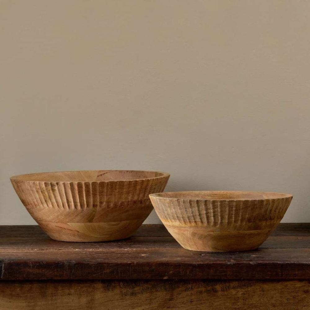 Greige Handcarved Mango Wood Bowl - Two Sizes